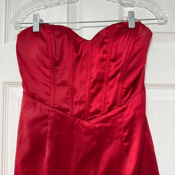 Lulus Women's Wine Red Satin Strapless Bustier Mini Dress Size Medium - Picture 3 of 10